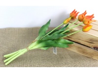 z Bukiet TULIPANY POSTRZĘPIONE gumowany wys. 40 cm (5 główek i pąków - 5 cm) - POMARAŃCZOWY - JAK ŻYWY