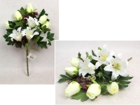 Bukiet, wiązanka RÓŻA, LILIA wys. 51 cm, 11 łodyg (9 kwiatów 12-5 cm) BIAŁA