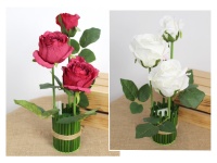 Bukiet, wiązka RÓŻA wys. 33 cm (3 kwiaty 8-5 cm) BIAŁY, CZERWONY mix