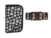 ct Piórnik z wyposażeniem jednokomorowy 20x13x4 cm BACKUP 5 MODEL SW06 czarny w kotki