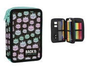 ct Piórnik z wyposażeniem podwójny 20x13x4 cm BACKUP 5 MODEL DW06 czarny w kotki