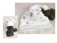 Czapka MIKOŁAJA welurowa biała w płatki śniegu 40x29 cm - 1 szt