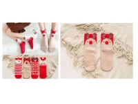Damskie skarpety ŚWIĄTECZNE gładkie z reniferkiem - 1 para