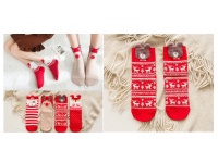 Damskie skarpety ŚWIĄTECZNE w paski i renifery z misiem - 1 para