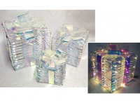 Dekoracja na stelażu z drutu z folią holograficzną PREZENT kpl 3 szt 90 LED