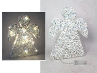 Dekoracja na stelażu z drutu z folią holograficzną i białym sznurkiem ANIOŁ 30 LED 35x27x7 cm