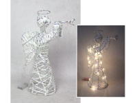 Dekoracja na stelażu z drutu z folią holograficzną i białym sznurkiem ANIOŁ 30 LED 41x30x15 cm