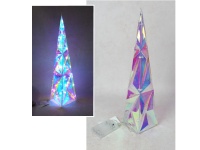 Dekoracja plastikowa na stelażu z drutu holograficzna CHOINKA STOŻEK 20 LED 40x8,5 cm