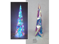 Dekoracja plastikowa na stelażu z drutu holograficzna CHOINKA STOŻEK 30 LED 60x13,5 cm