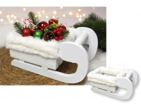 Dekoracja świąteczna SANIE drewniane z futerkiem BIAŁE 21x11,5x11 cm