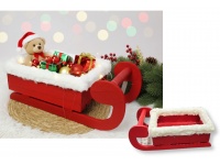 Dekoracja świąteczna SANIE drewniane z futerkiem CZERWONE 35x17x13 cm