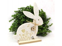 Dekoracja wielkanocna filcowa na drewnianej podstawie ZAJAC z wzorem 27x19x5 cm beżowy