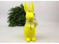 Dekoracja wielkanocna plastikowy ZAJĄC flokowany 29x10x9 cm ŻÓŁTY