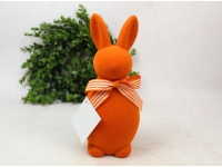 Dekoracja wielkanocna plastikowy ZAJĄC flokowany 25x11x10 cm POMARAŃCZOWY