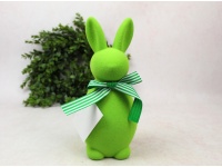 Dekoracja wielkanocna plastikowy ZAJĄC flokowany 25x11x10 cm ZIELONY
