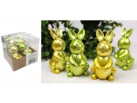 Dekoracja wielkanocna plastikowy ZAJĄC 10x5,5x5 cm ZIELONY, ŻÓŁTY metalizowany kpl. 4 szt