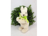 Dekoracja wielkanocna styropian-plusz ZAJAC z kokardą 26x18x12 cm beżowy