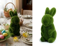 Dekoracja wielkanocna styropianowa ZAJĄC flokowany 18x11x8,5 cm ZIELONY
