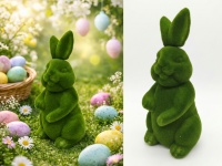 Dekoracja wielkanocna styropianowa ZAJĄC flokowany 35x15x15 cm ZIELONY