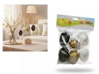 Dekoracja zawieszka wielkanocna JAJKO 6 cm trzy kolory Z WZOREM kpl. 6 szt