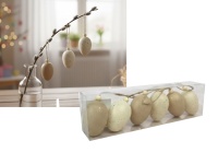 Dekoracja zawieszka wielkanocna JAJKO 6 cm beżowe, kremowe NAKRAPIANE kpl. 6 szt