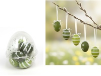 Dekoracja zawieszka wielkanocna JAJKO 6 cm w plastikowym pudełku zielone, białe MIX WZORÓW kpl. 12 szt