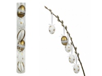 Dekoracja zawieszka wielkanocna JAJKO 6 cm w tubie białe ZŁOTY WZÓR kpl. 6 szt