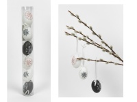 Dekoracja zawieszka wielkanocna JAJKO 6 cm w tubie białe, grafitowe KWIAT kpl. 6 szt 