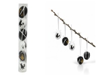 Dekoracja zawieszka wielkanocna JAJKO 6 cm w tubie białe, czarne ZAJĄC kpl. 6 szt ZAJĄC