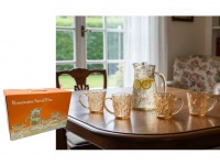 Dzbanek szklany 1,6L + 4 kubki 295 ml w kolorze BURSZTYNU