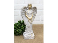 Figurka betonowa ANIOŁ 30x14x9 cm - biało-złoty