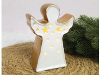 Figurka ceramiczna ANIOŁ świecący LED 15x10,5x5,5 cm BIAŁO ZŁOTY (24388-2)