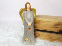 Figurka ceramiczna ANIOŁ złote skrzydła LED 20 cm 32207-2