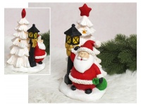Figurka ceramiczna BIAŁA CHOINKz Mikołajem i latarnią świecąca LED 22x14x12 cm (16198-2)