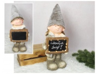 Figurka ceramiczna CHŁOPIEC, DZIEWCZYNKA z tabliczką, futrzana czapka LED 51 cm - 1 szt