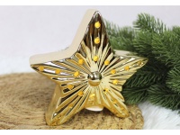 Figurka ceramiczna GWIAZDA świecąca LED 15x15x4 cm ZŁOTY efekt lustra (24380-2)
