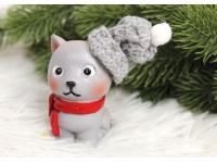 Figurka ceramiczna KOTEK w wełnianej czapce 9x5x4,5 cm (16211-1)