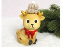 Figurka ceramiczna RENIFER w wełnianej czapce świecący LED 13x9 cm (32080-1)