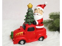 Figurka ceramiczna SAMOCHÓD z Mikołajem i choinką świecący LED 15x14x7 cm (20277-1)