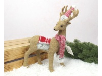 Figurka dekoracyjna RENIFER flokowany w czapce i szaliku 32x23 cm