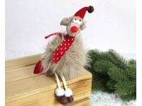 Figurka MYSZ na drewnianym podstawku 16x8x8 cm BEŻOWA z czerwonymi dodatkami