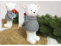 Figurka polyston MIŚ BIAŁY w sweterku z prezentem niespodzianką 19x8x7 cm (35190-1)