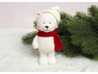 Figurka polyston MIŚ w czapce i szaliku 14x7x6 cm BIAŁY (35181-2)