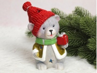 Figurka polyston MIŚ z prezentem świecący LED 15x8 cm SZARY (35338-2)