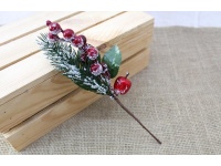 Gałązka sztuczna BOŻONARODZENIOWA jarzębina z jabłuszkiem 25 cm -  1 szt