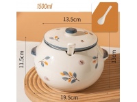 Garnuszek, waza z pokrywką, łyżką 1500 ml BIAŁO-NIEBIESKA listki