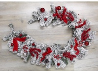 Girlanda świąteczna z kokardą i bombkami 160 cm SREBRNO CZERWONA