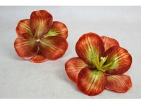 Główka kwiatowa HIBISKUS 3D 13 cm POMARAŃCZOWO-BRĄZOWY z zielonym środkiem