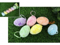 Jajka kolor z zawieszką kuleczki w folii 4x6 cm - kpl 6 szt