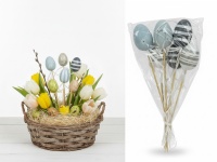 Jajka plastikowe na piku 26 cm białe, szare, błękitne w PASY KWIATY kpl 6 szt